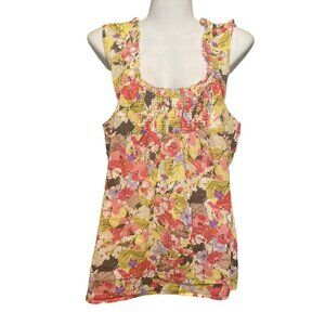 Ann Taylor LOFT Sheer Sleeveless Top XS Floral Ruffle Lightweight Cotton Pink